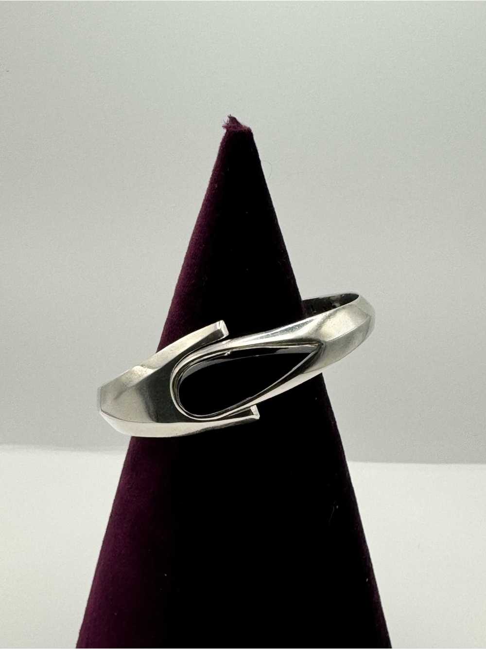 Vintage Taxco Sterling Silver and Onyx Clamper Bracelet, Stamped